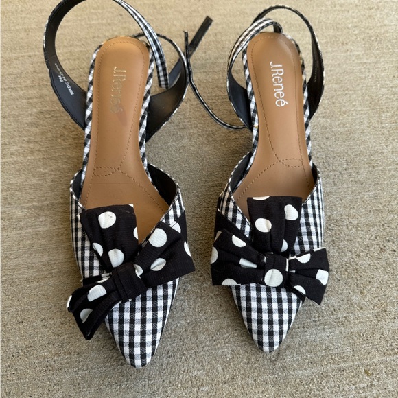 J.Renee Black and White Gingham Heels with Polka Dot Bow - Picture 2 of 5